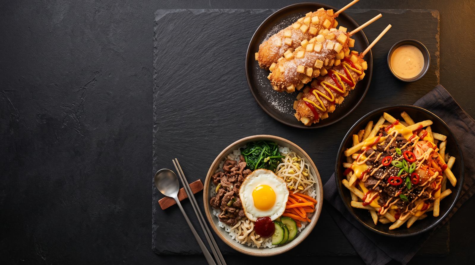 Golden-brown Korean corn dog being lifted, showing its crispy coating